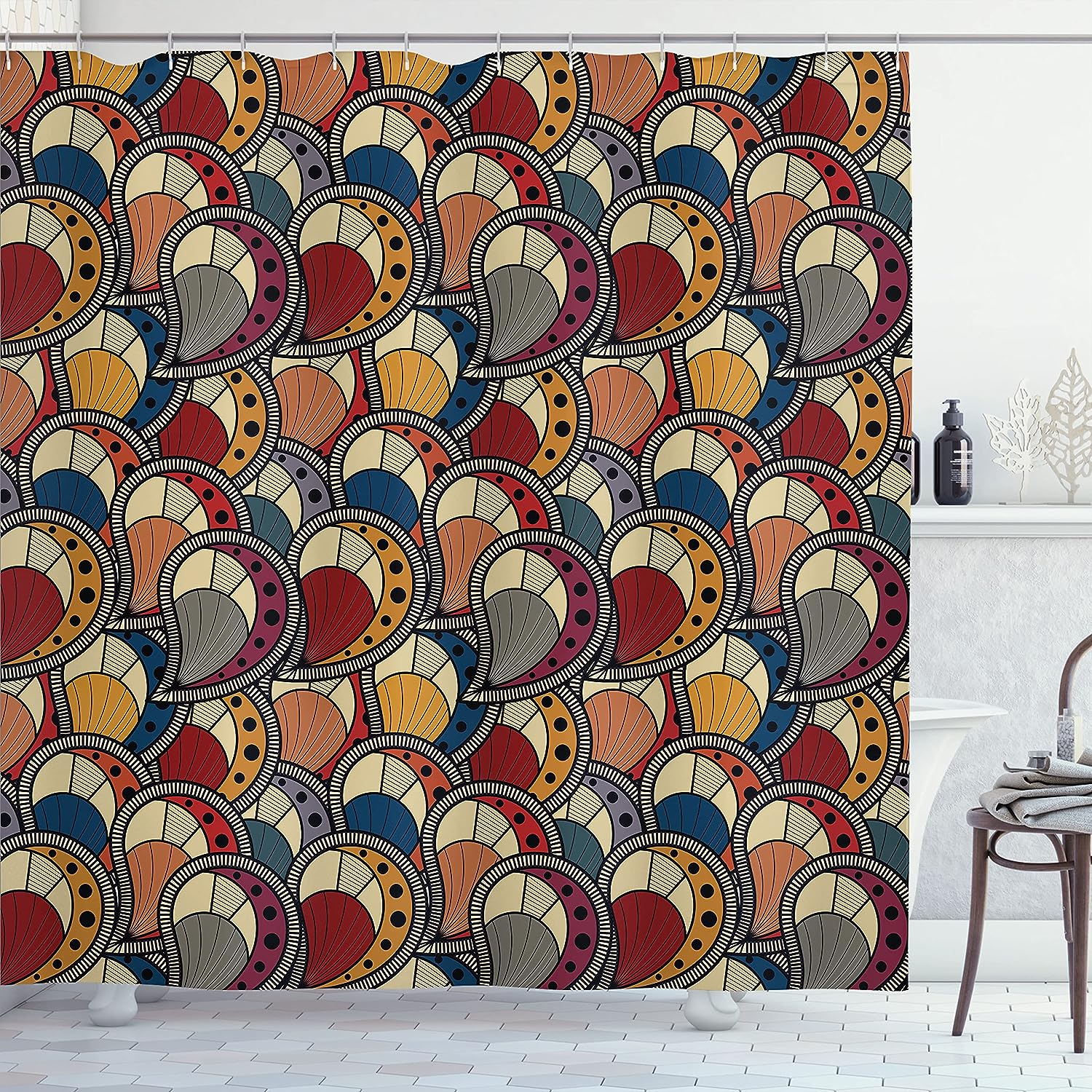 Paisley Motifs Geometric Shower Curtain Boho Bathroom Decor