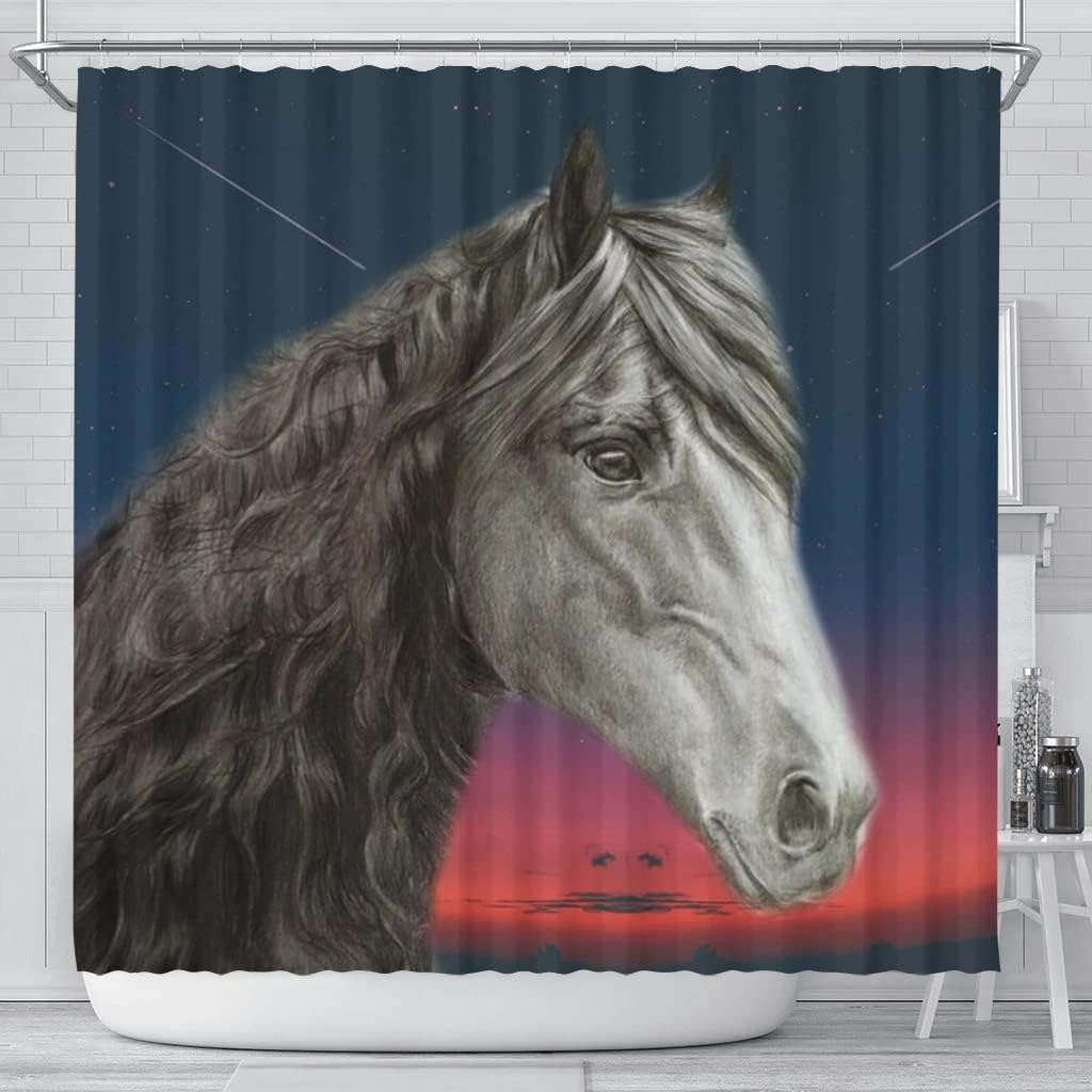 Friesian Horse Print Shower Curtain Black And White Bathroom Decor
