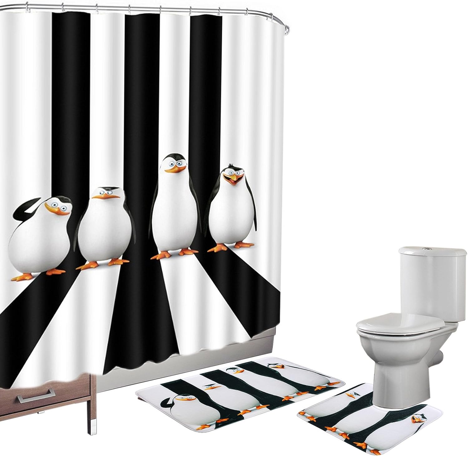 Penguins Pattern Shower Curtain Cute Animals Bathroom Decor