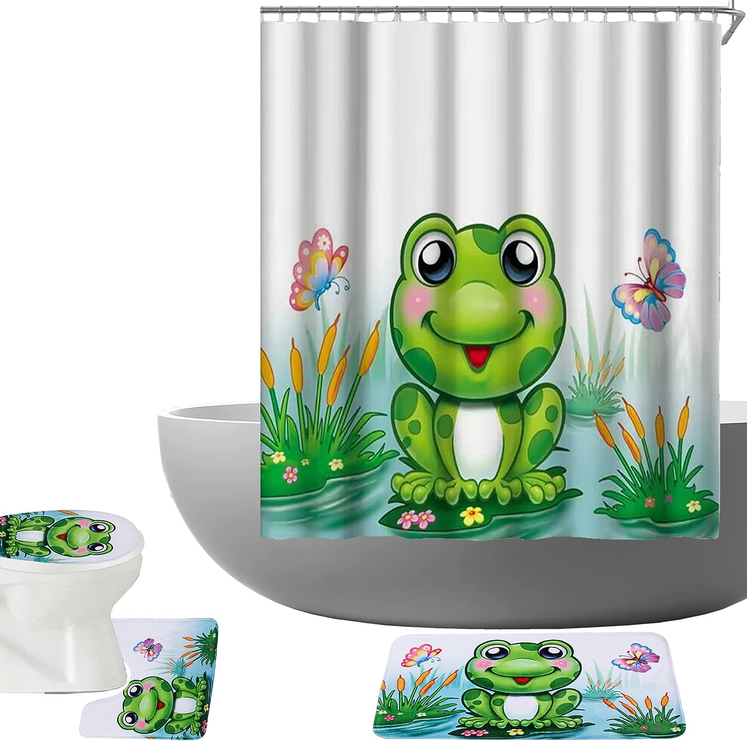 Cute Frog Shower Curtain Kids Bathroom Decor