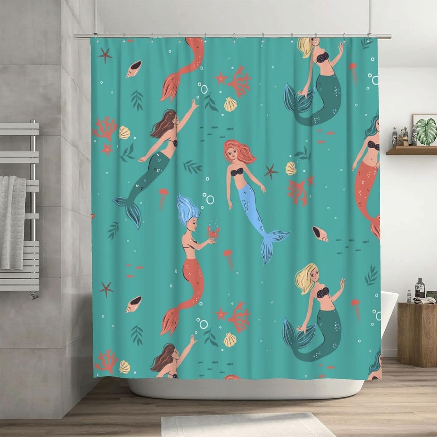 Cute Cartoon Mermaids Green Shower Curtain Inches