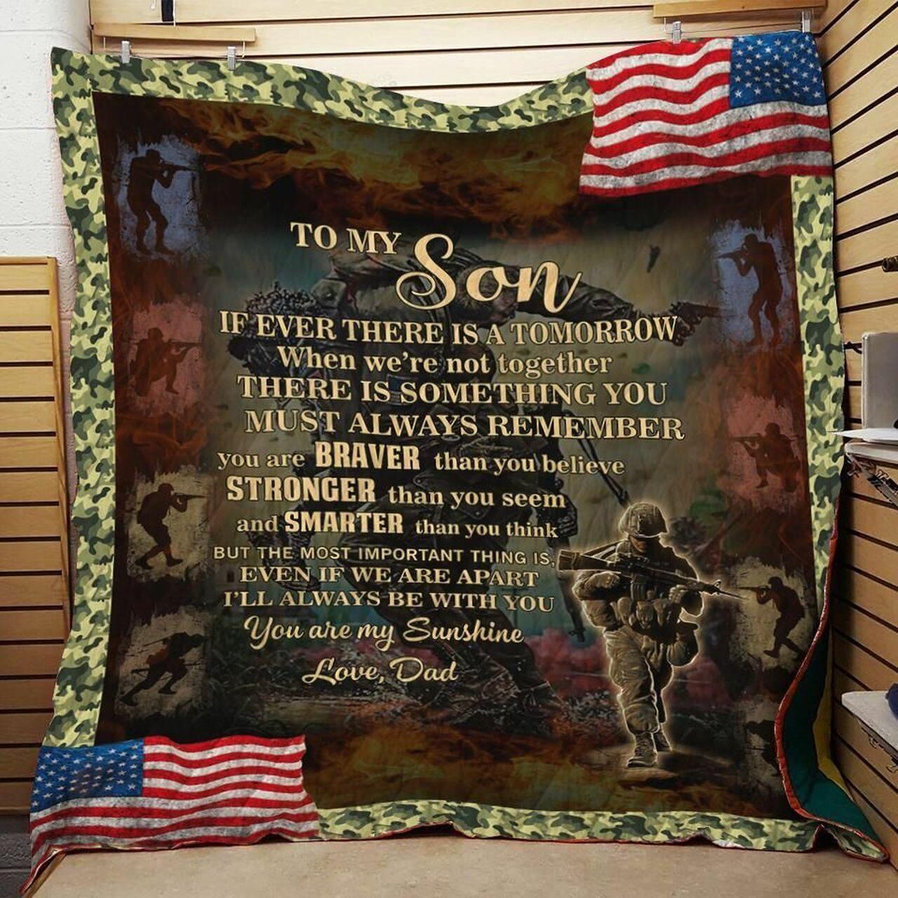 onalizoldier To on From Dad If Ever Ther Tomorrow Quilt Blanket Greattomized G For Birthday C Thgiving