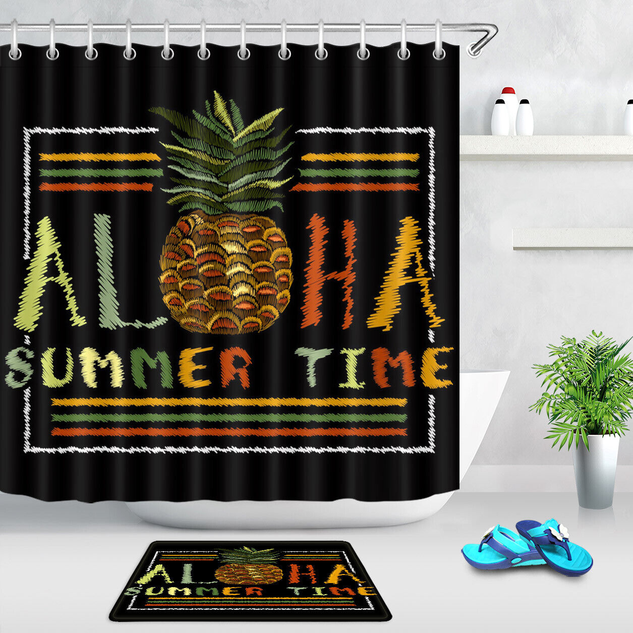 Sea Beach Tropical Leaves Shower Curtain Aloha Summer Decor