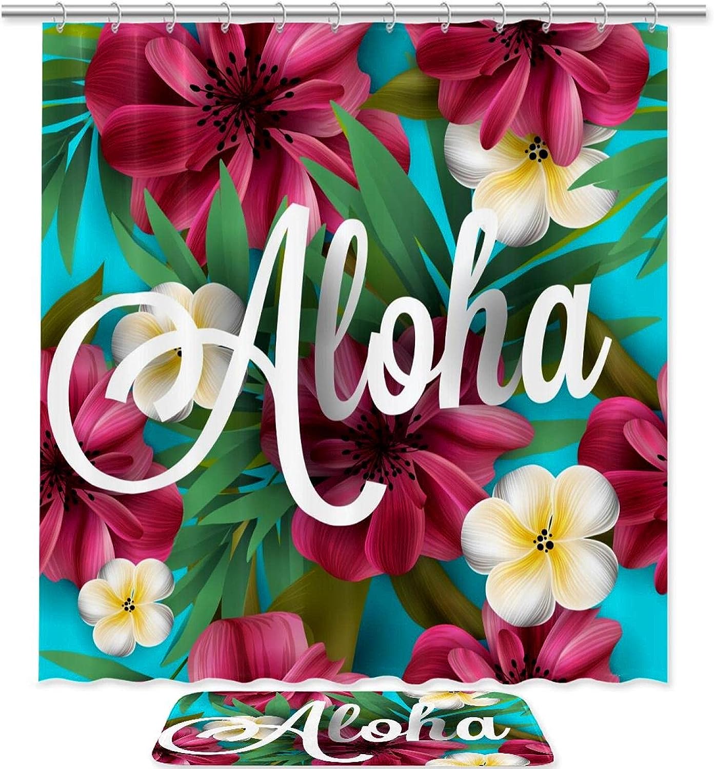 Hibiscus & Orchid Modern Shower Curtain Double Glide Hooks