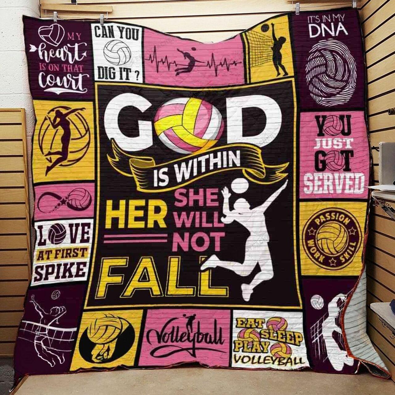 Volleyball Go Within Hhe Will Not Fall Quilt Blanket Greattomized Blanket G For Birthday C Thgiving
