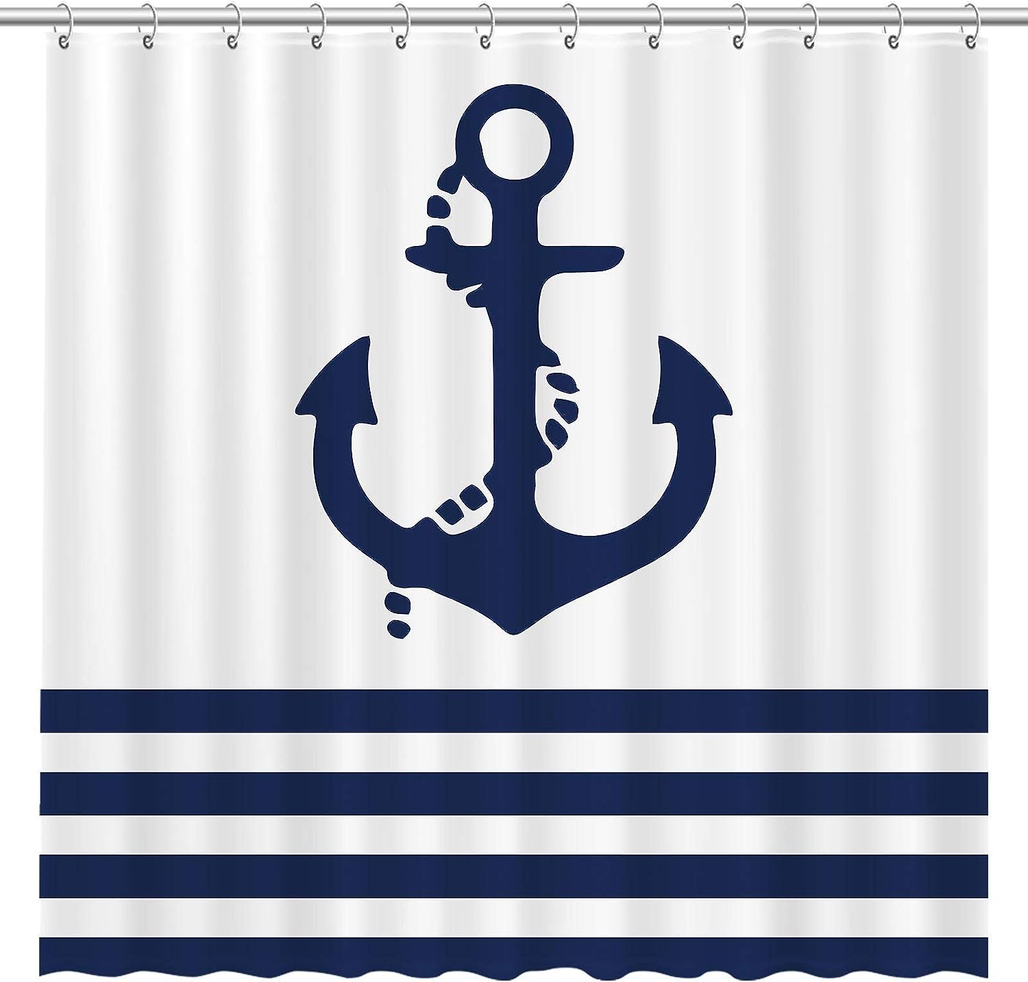 Nautical Navy Anchor Shower Curtain For Boys Bathroom Decor