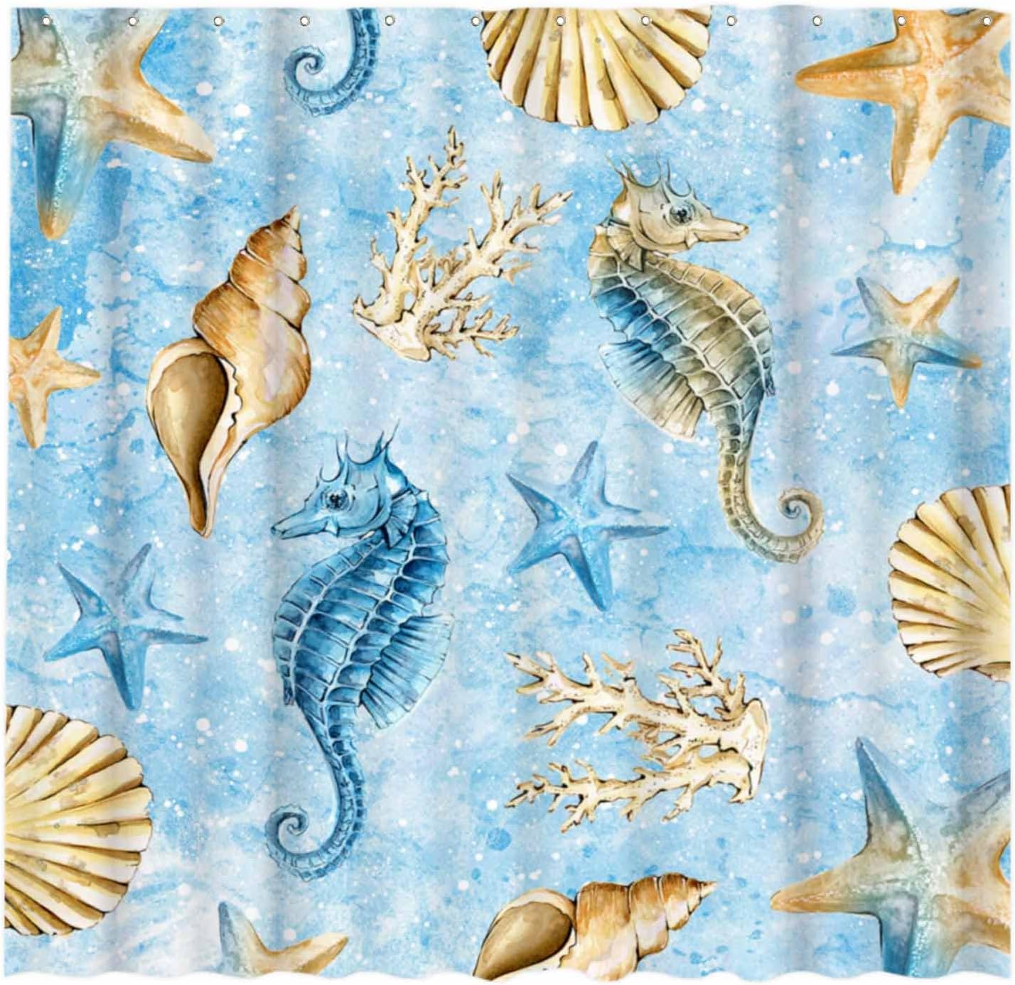 Seahorse And Starfish Shower Curtain Tropical Ocean Bathroom Decor