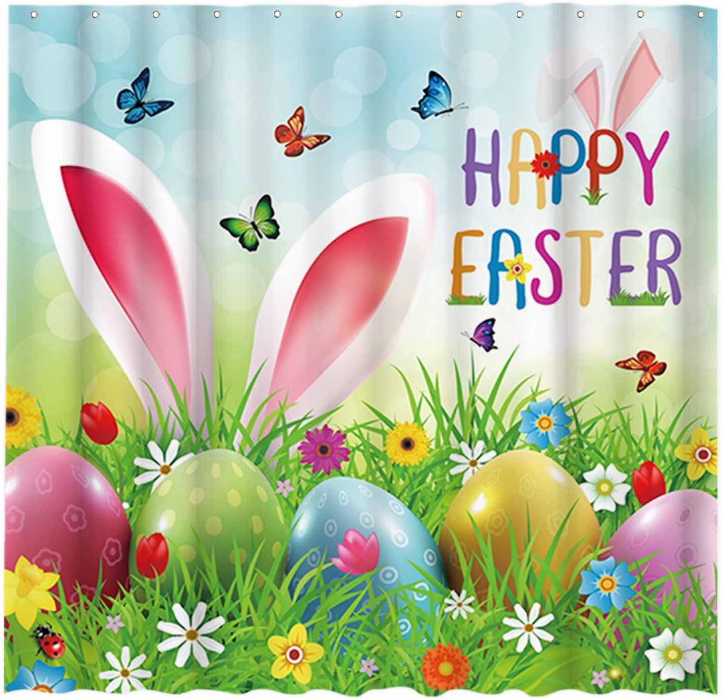 Funny Rabbit Ears Easter Shower Curtain Cartoon Bathroom Decor