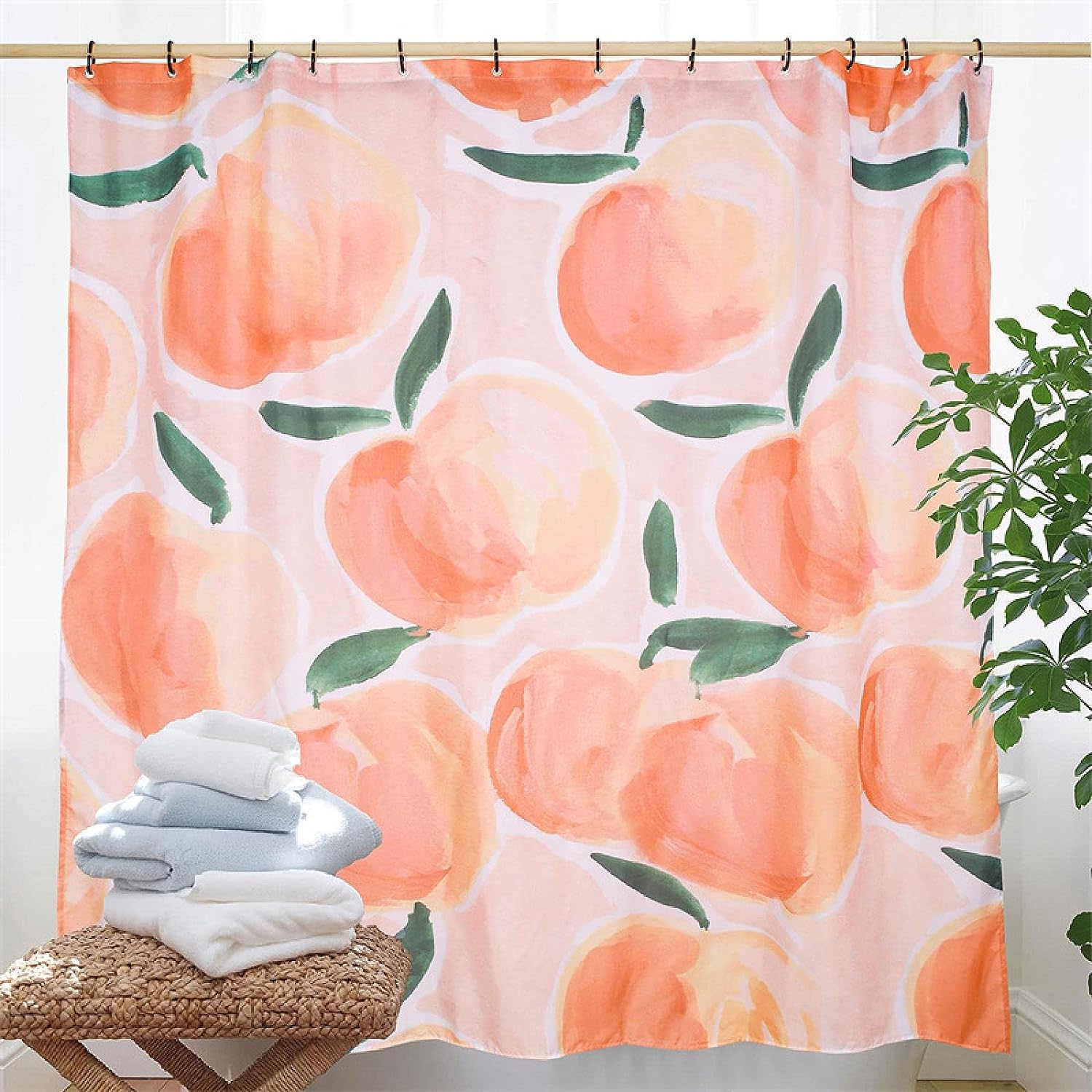 Peach Print Shower Curtain Waterproof For Bathtub Bathroom Decor
