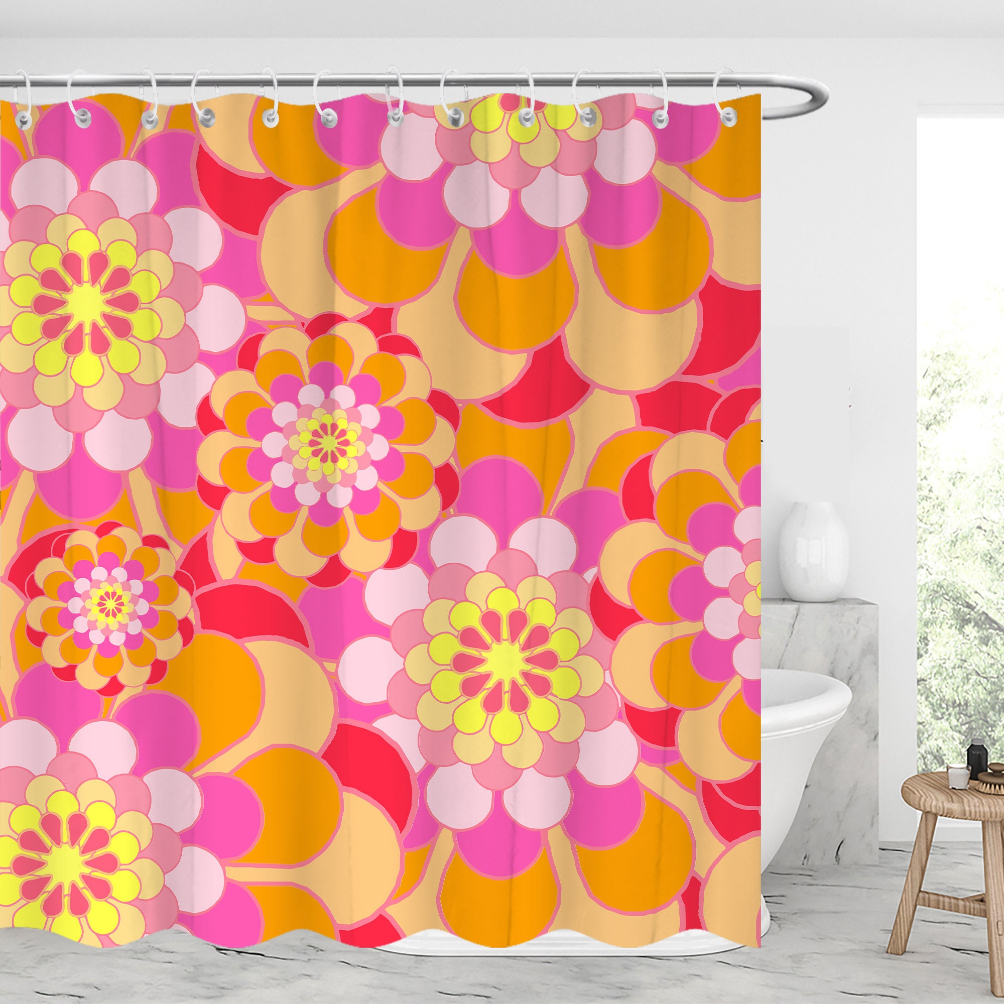Elegant Vintage Flower Shower Curtain Modern Bathroom Decor