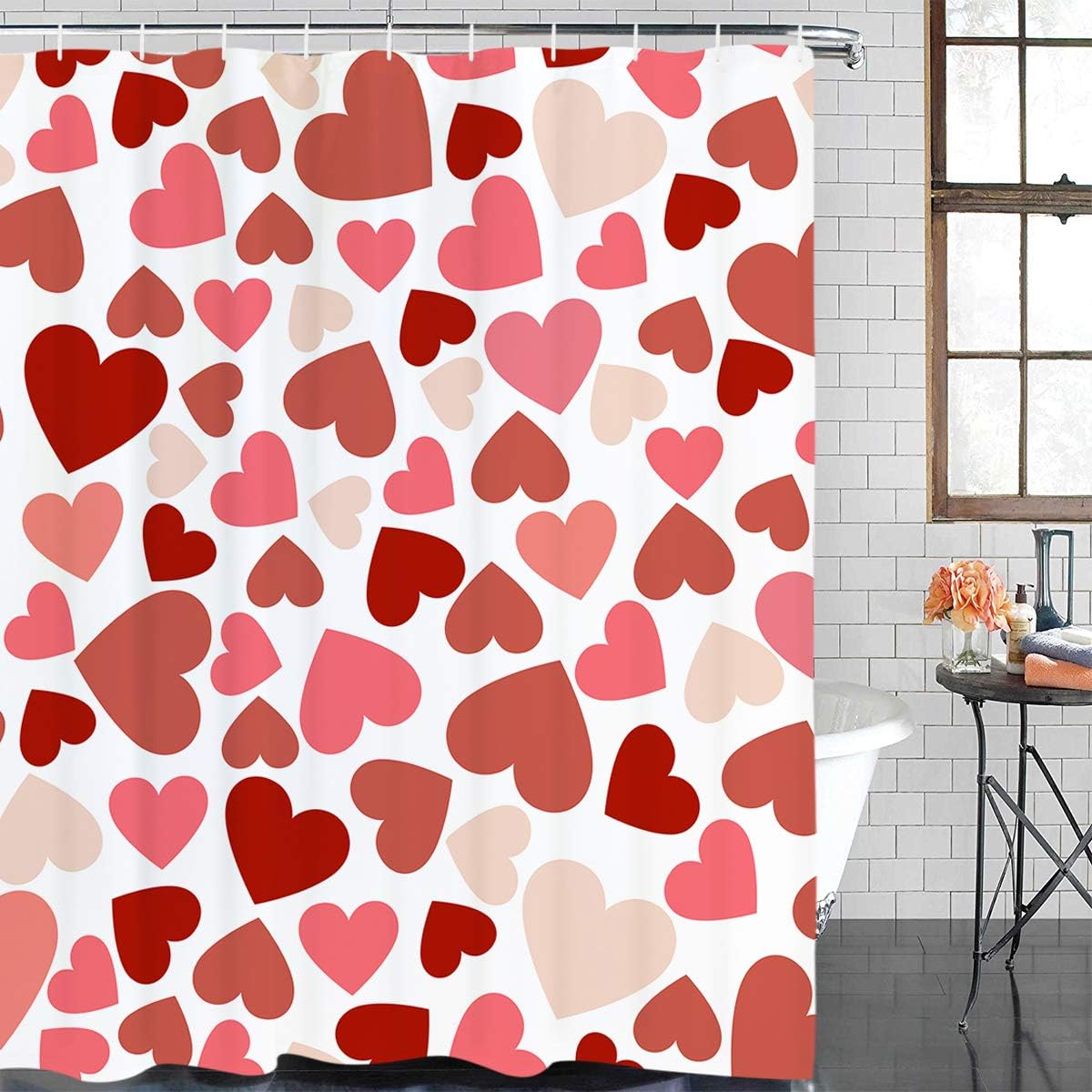 Pink And Red Sweet Heart Valentines Day Shower Curtain