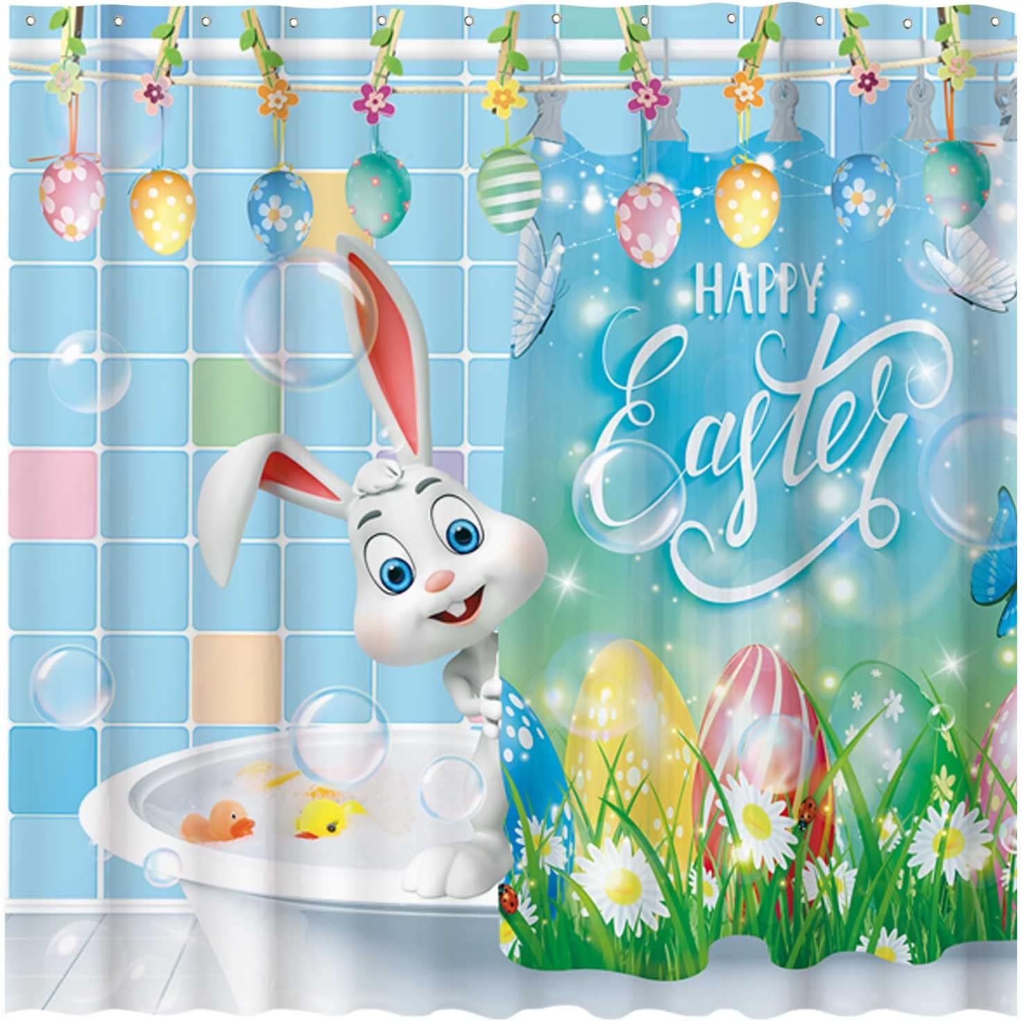 Cute Rabbit Bunny Easter Shower Curtain