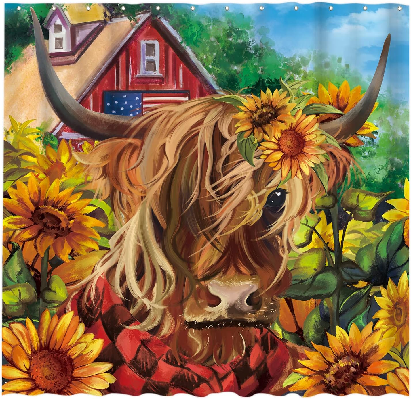 Highland Cow Bull Shower Curtain For Fall Bathroom Decor