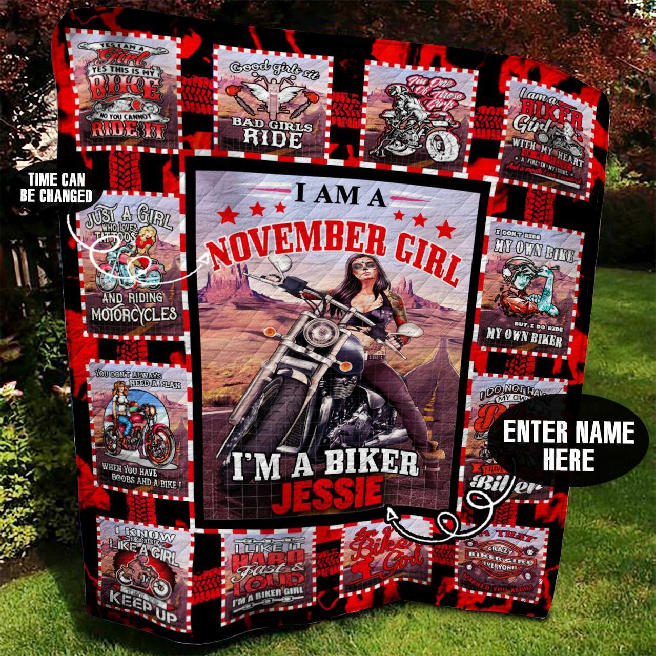 November Biker Girl onalized Quilt Blanket Bbb060m