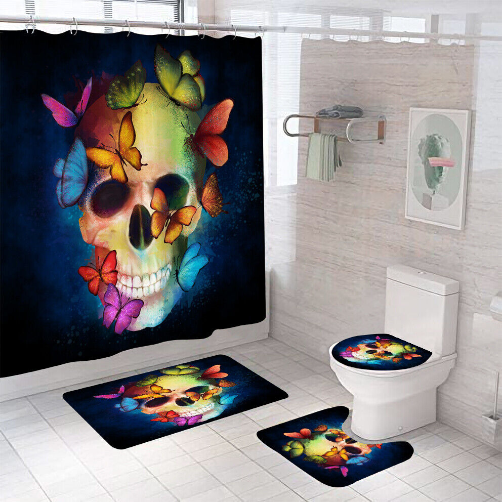 Skull Non-Slip Waterproof Shower Curtain Mat For Bathroom