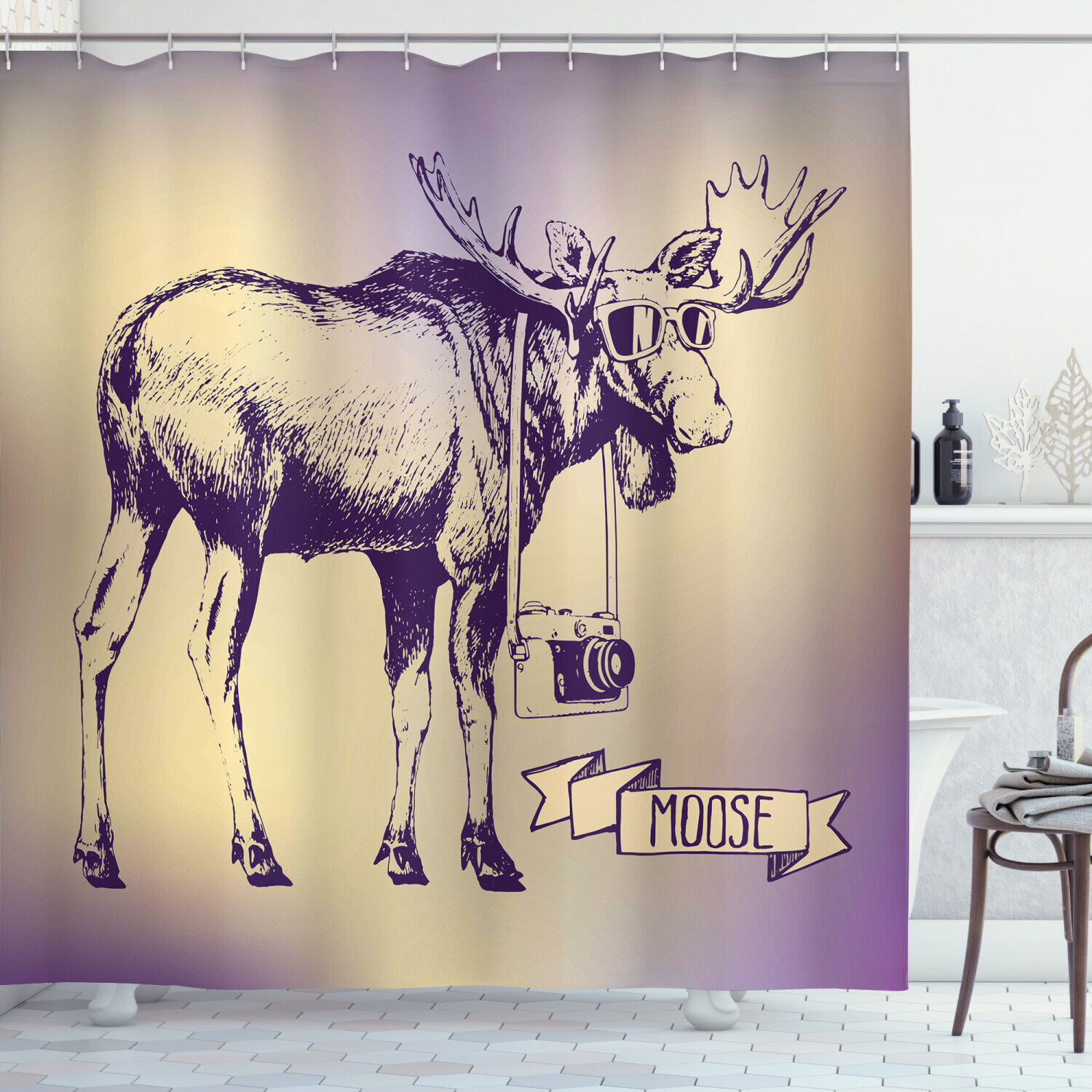 Deer With Camera Elk Shower Curtain For Bathroom Decor