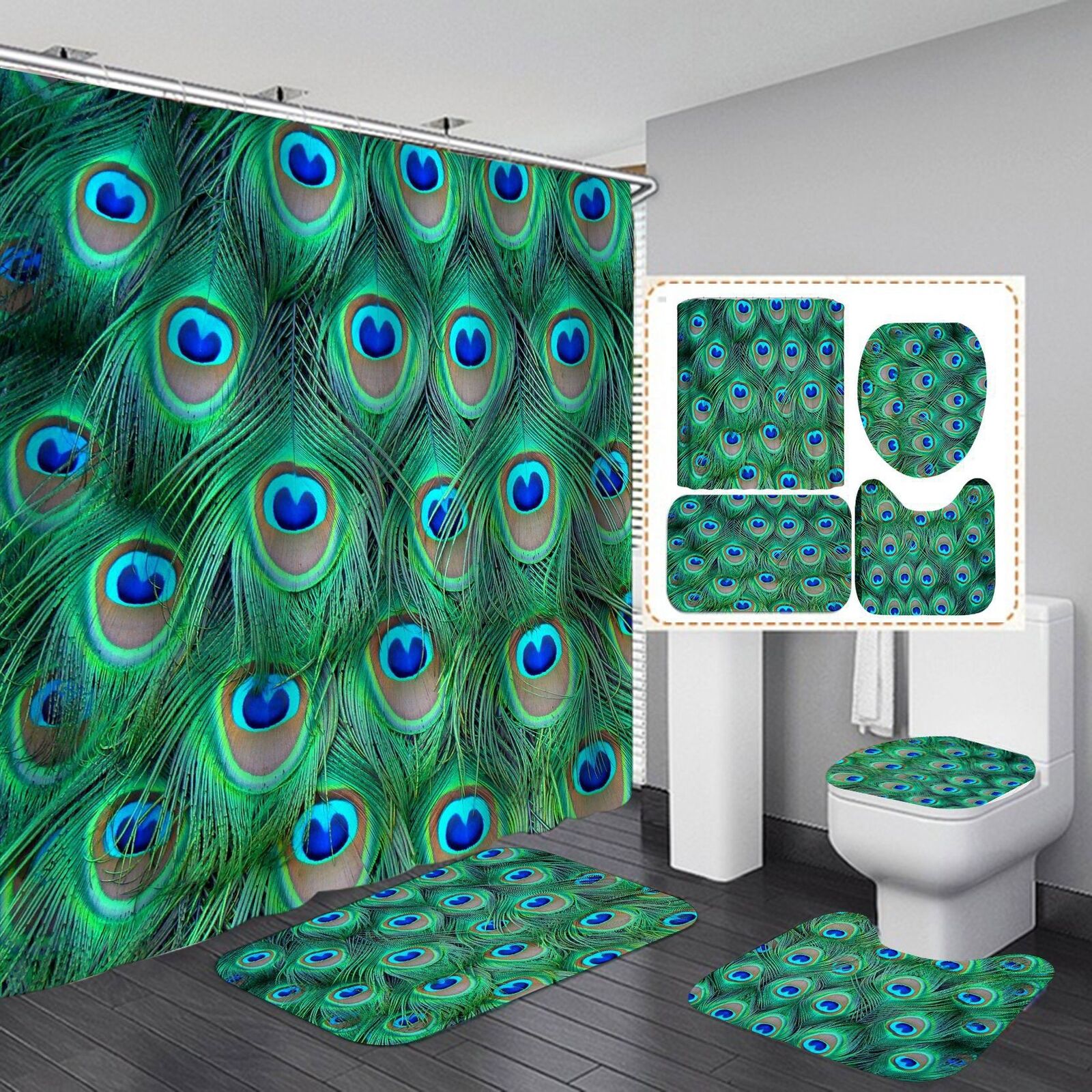 Peacock Feather Waterproof Bathroom Shower Curtain For Home Decor