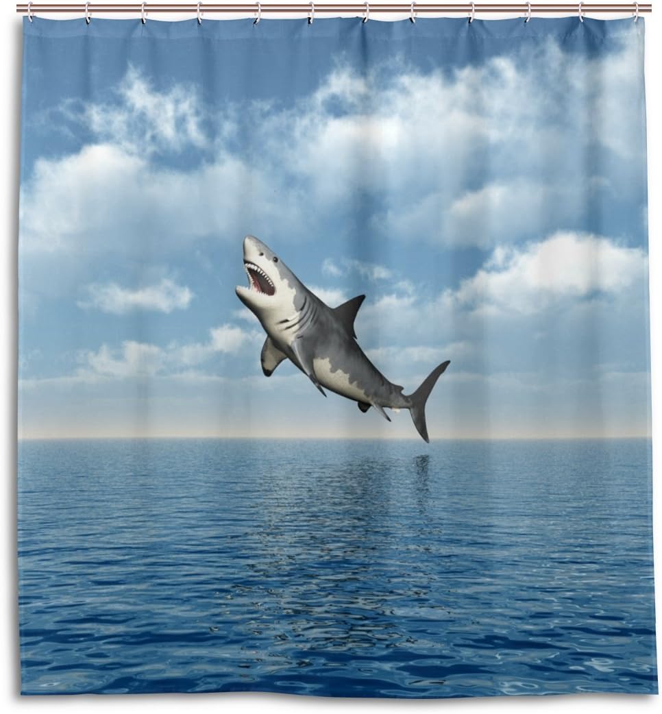 Sea Shark Waterproof Shower Curtain For Bathroom Decor