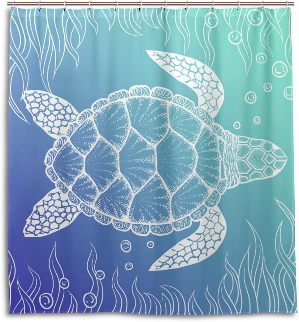 Sea Turtle Gradient Color Waterproof Bathroom Shower Curtain Home Decor