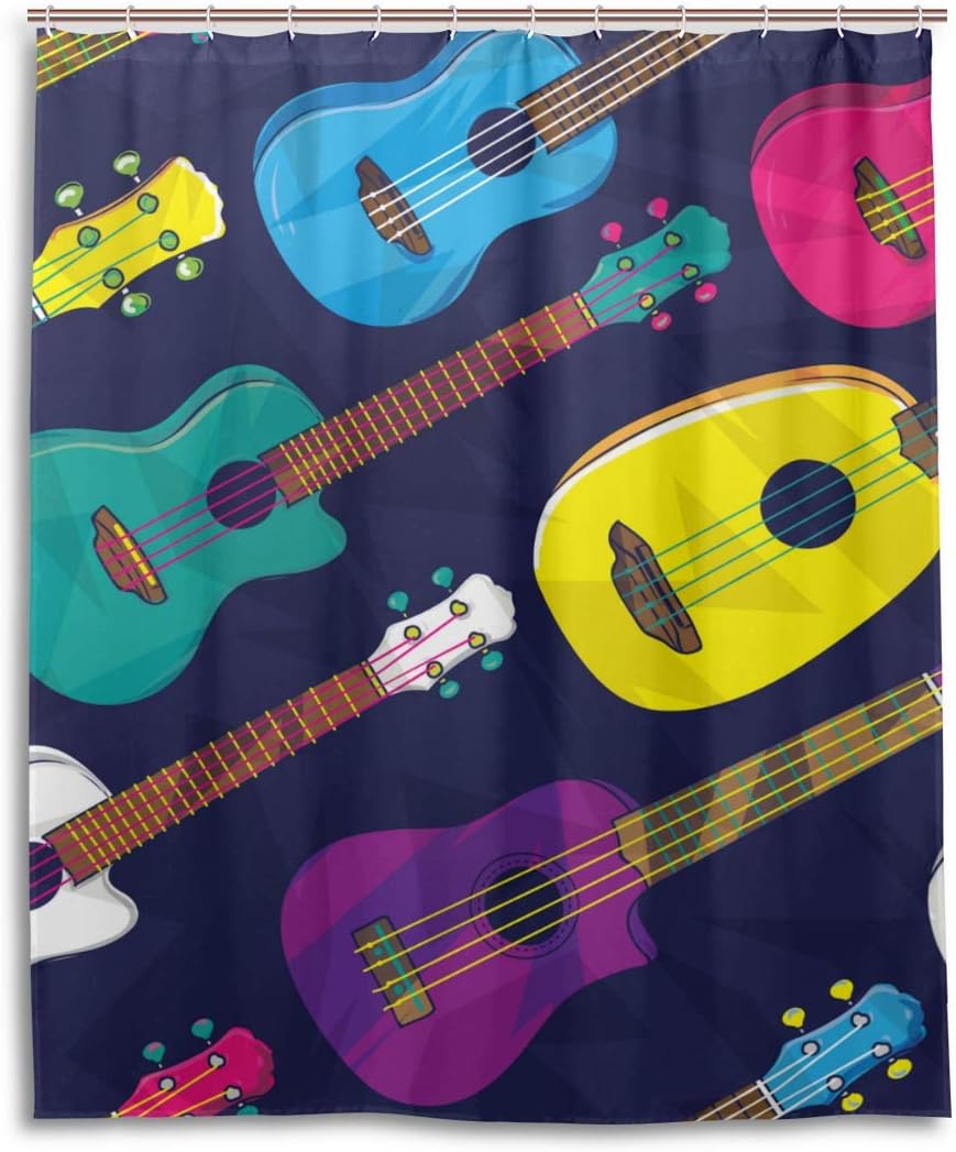 Hawaiian Ukulele Pop Colorful Shower Curtain Bathroom Curtain Home Decor