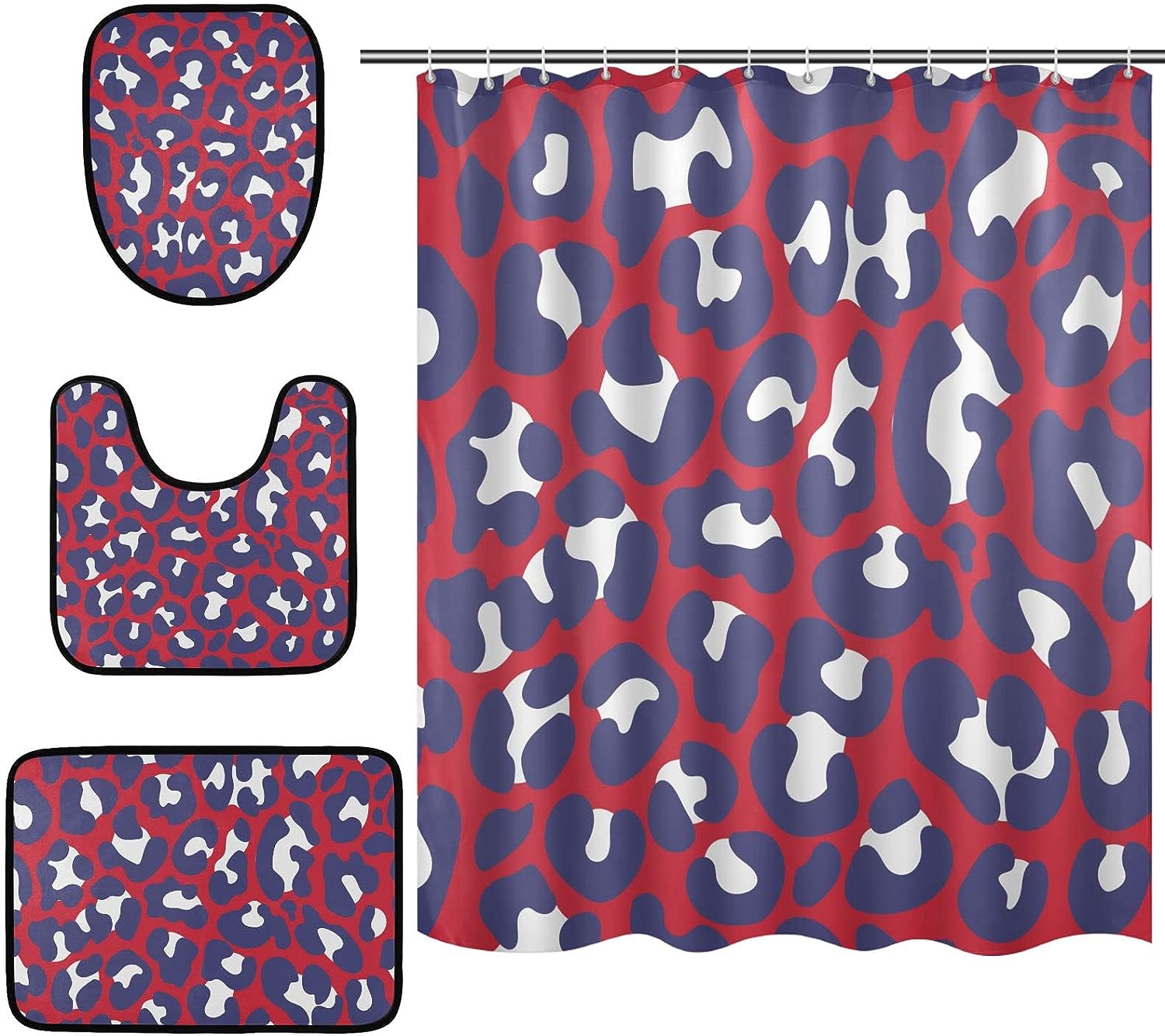 Red Blue Leopard Spot Shower Curtain Set For Bathroom Home Decor