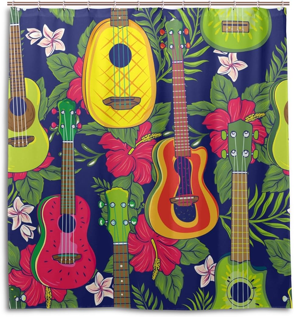 Hawaiian Fruity Ukulele Flower Pop Colorful Shower Curtain Bathroom Decor