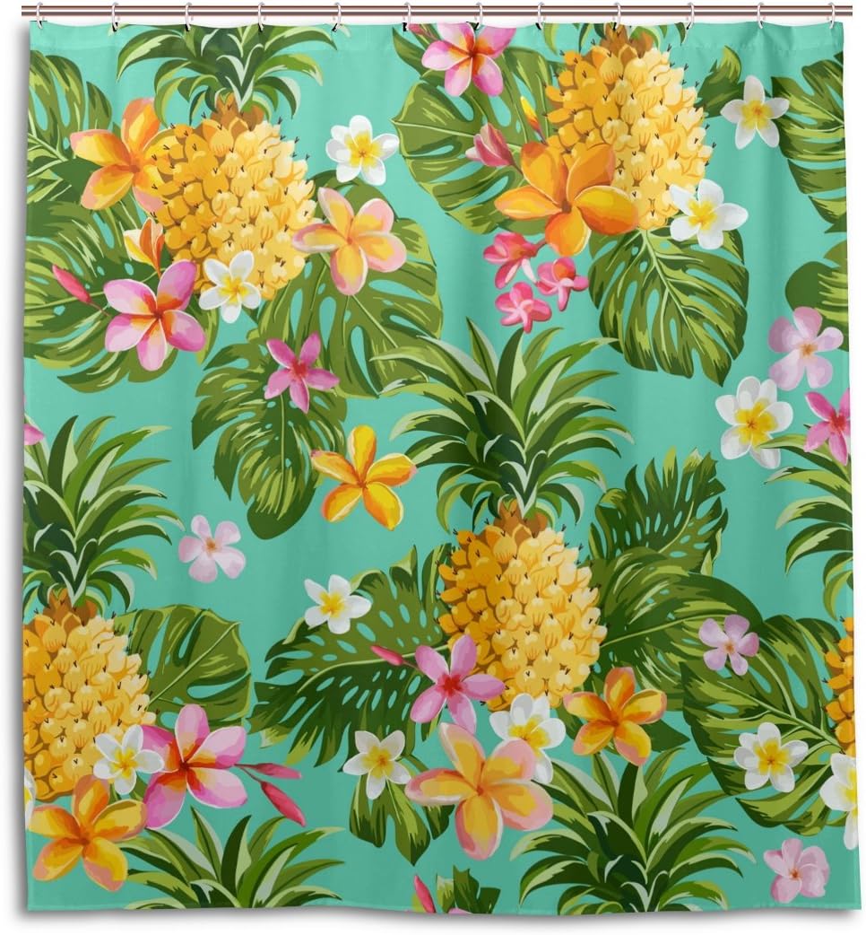 Pineapple And Flower Shower Curtain For Bohemian Bathroom Decor