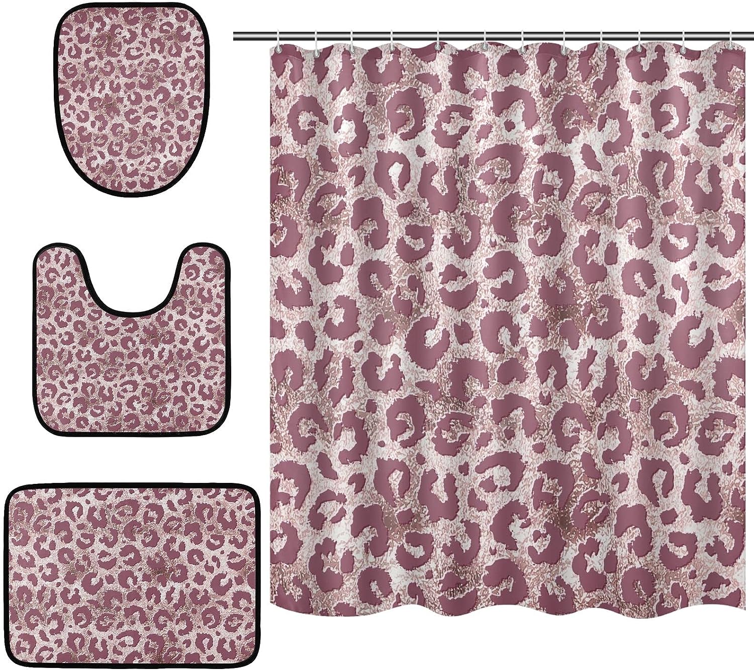 Retro Abstract Leopard Spot Shower Curtain Set For Bathroom Home Decor