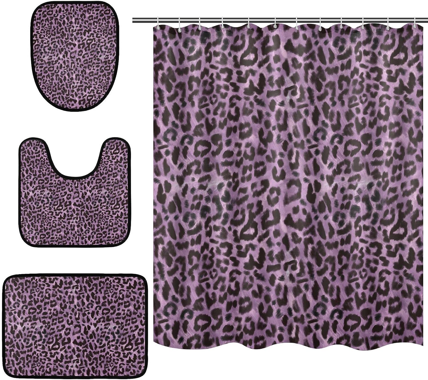 Purple Leopard Spot Shower Curtain Set For Bathroom Home Decor