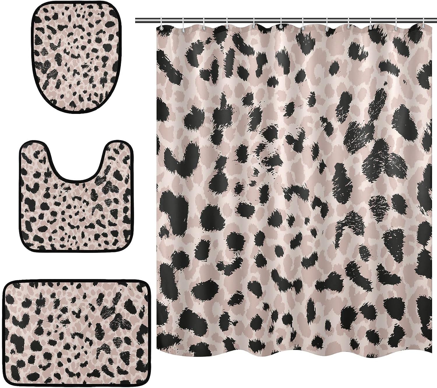 Retro Geometric Leopard Spot Shower Curtain Set For Bathroom Home Decor