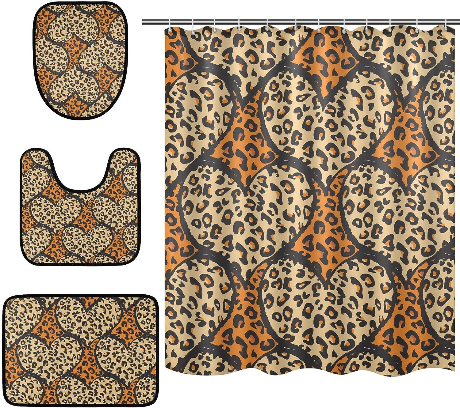 Heart Leopard Spot Shower Curtain With U-Shaped Contour For Romantic Bathroom Decor
