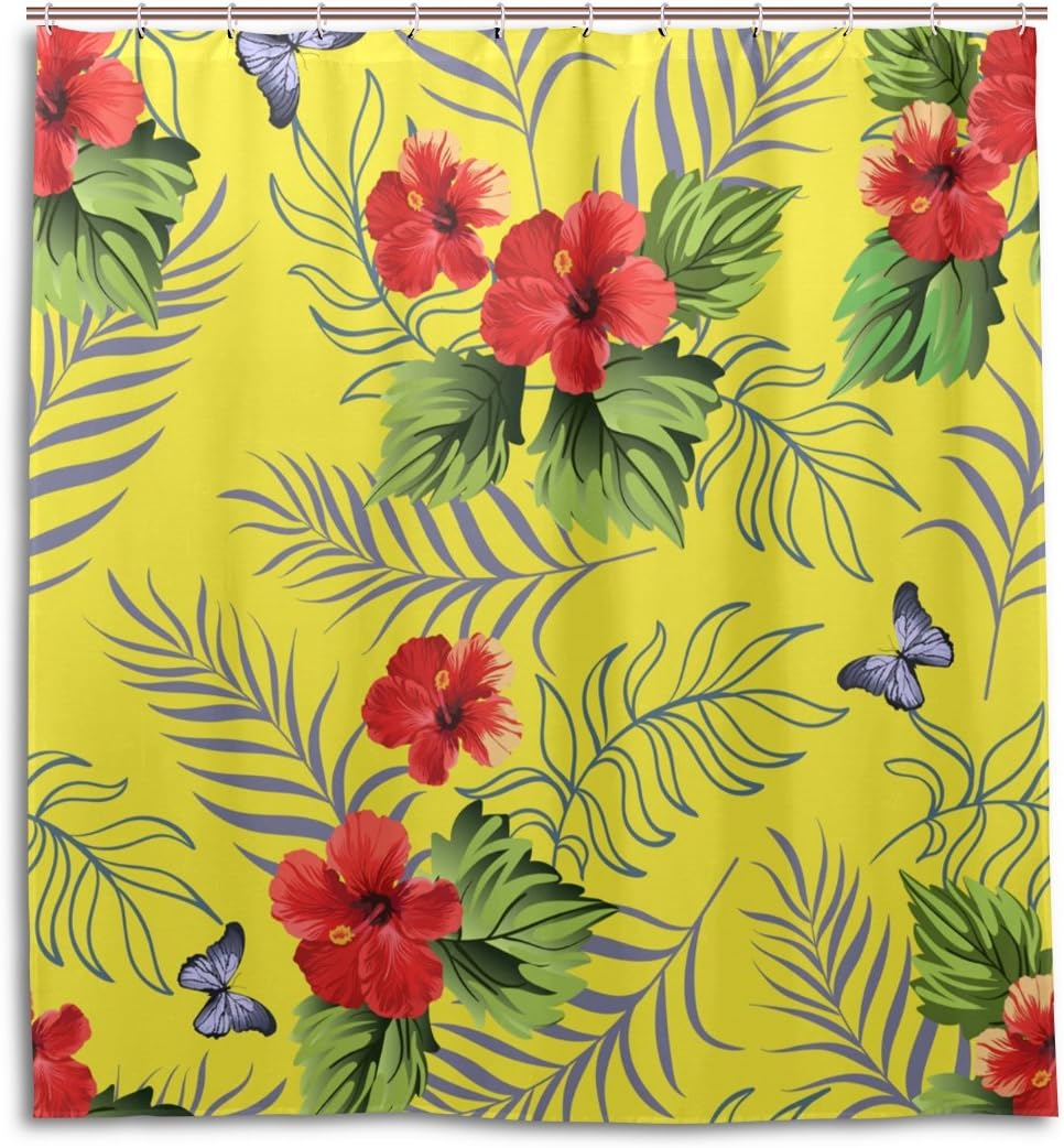 Hawaiian Hibiscus Tropical Flowers Shower Curtain For Island-Style Bathroom Decor