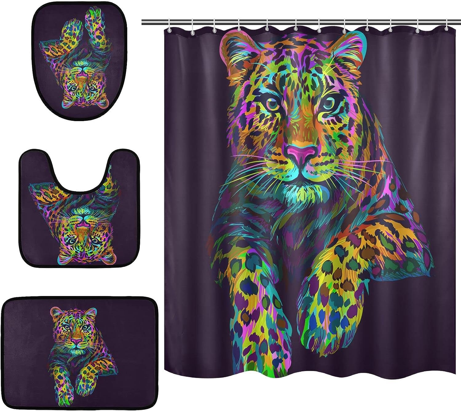 Neon Colors Leopard Shower Curtain And Mat For Bold Bathroom Decor