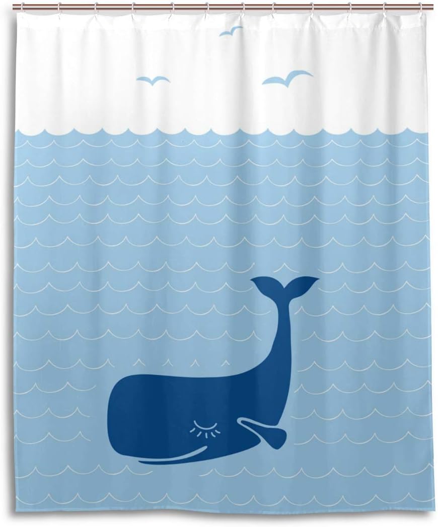 Funny Whale Cartoon Shower Curtain For Playful Bathroom Decor