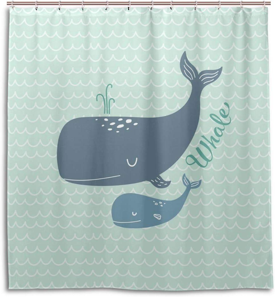Cute Whales Shower Curtain For Nautical Bathroom Decor