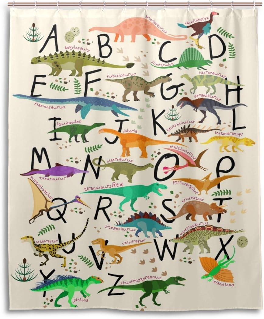 Cute Dinosaur Alphabet Shower Curtain For Whimsical Bathroom Decor