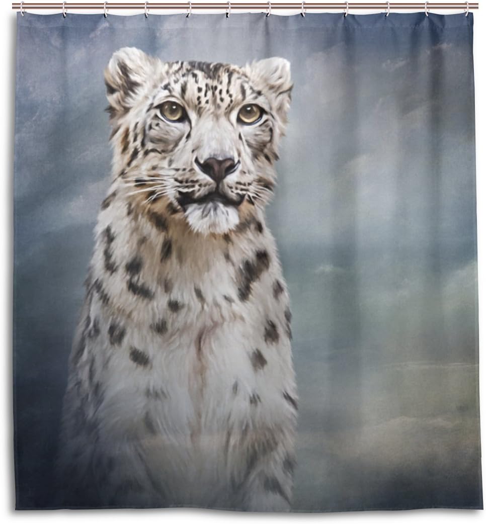 Drawing Snow Leopard Shower Curtain For Artistic Bathroom Decor
