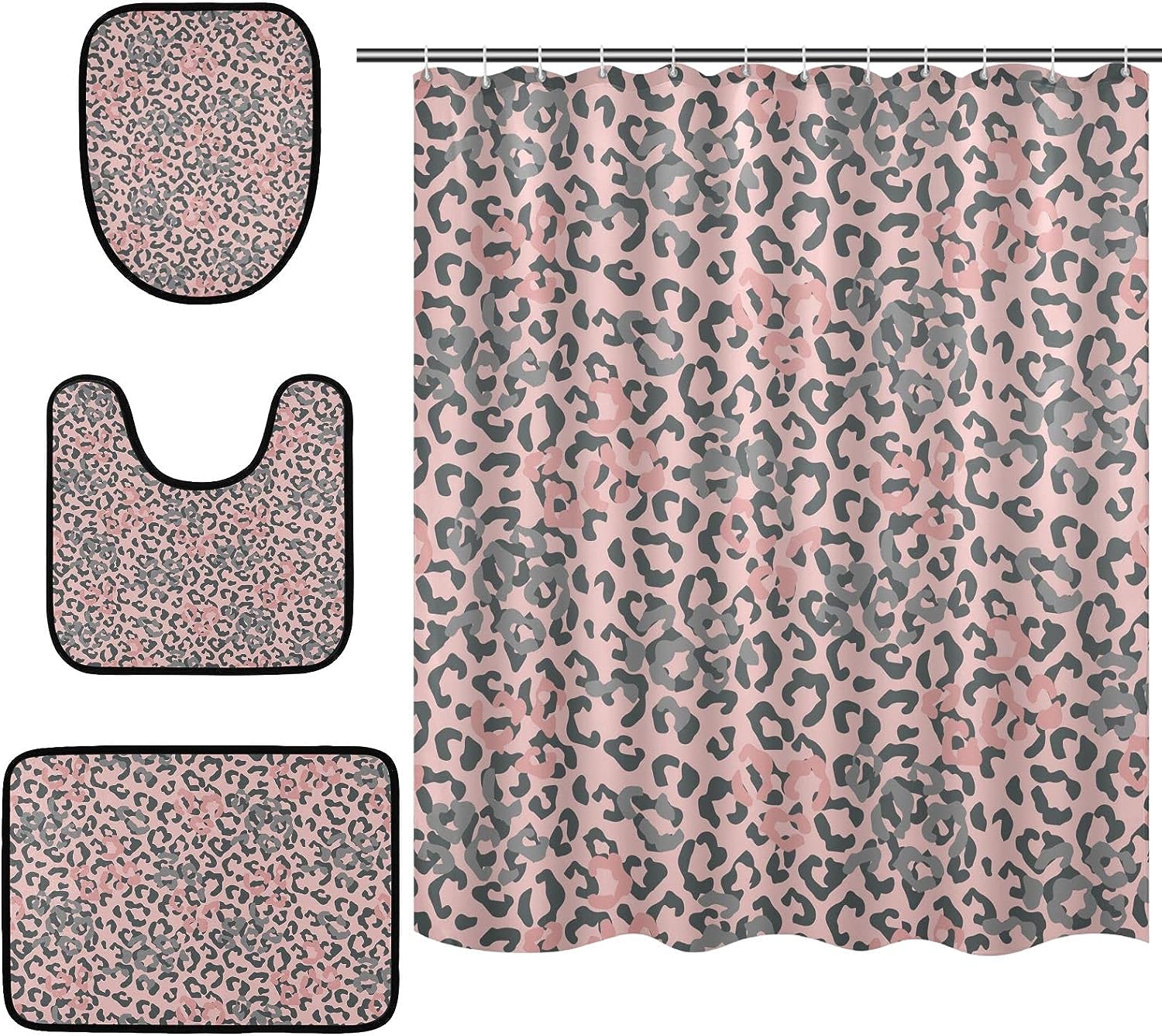 Cool Leopard Spot Shower Curtain With U-Shaped Contour For Simple Bathroom Decor