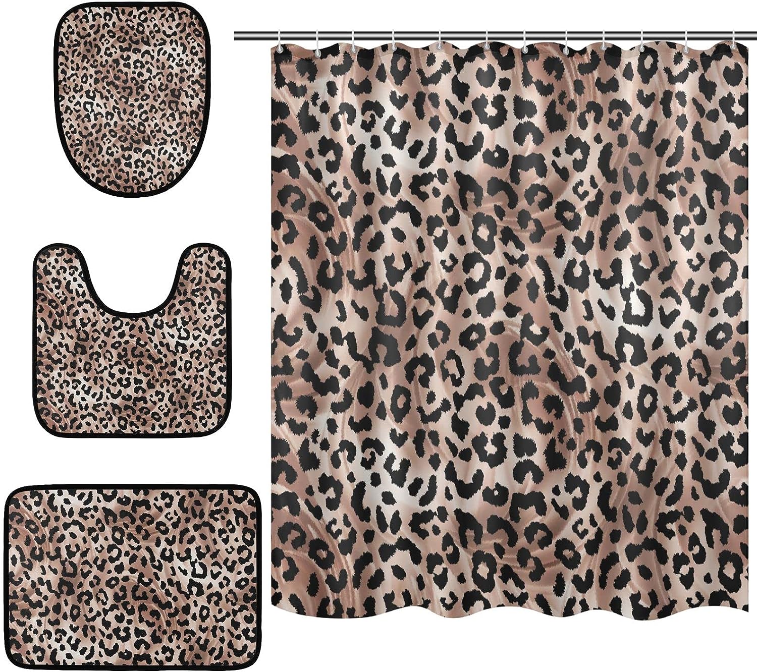 Elegant Leopard Spot Shower Curtain And Mat For Luxurious Bathroom Decor