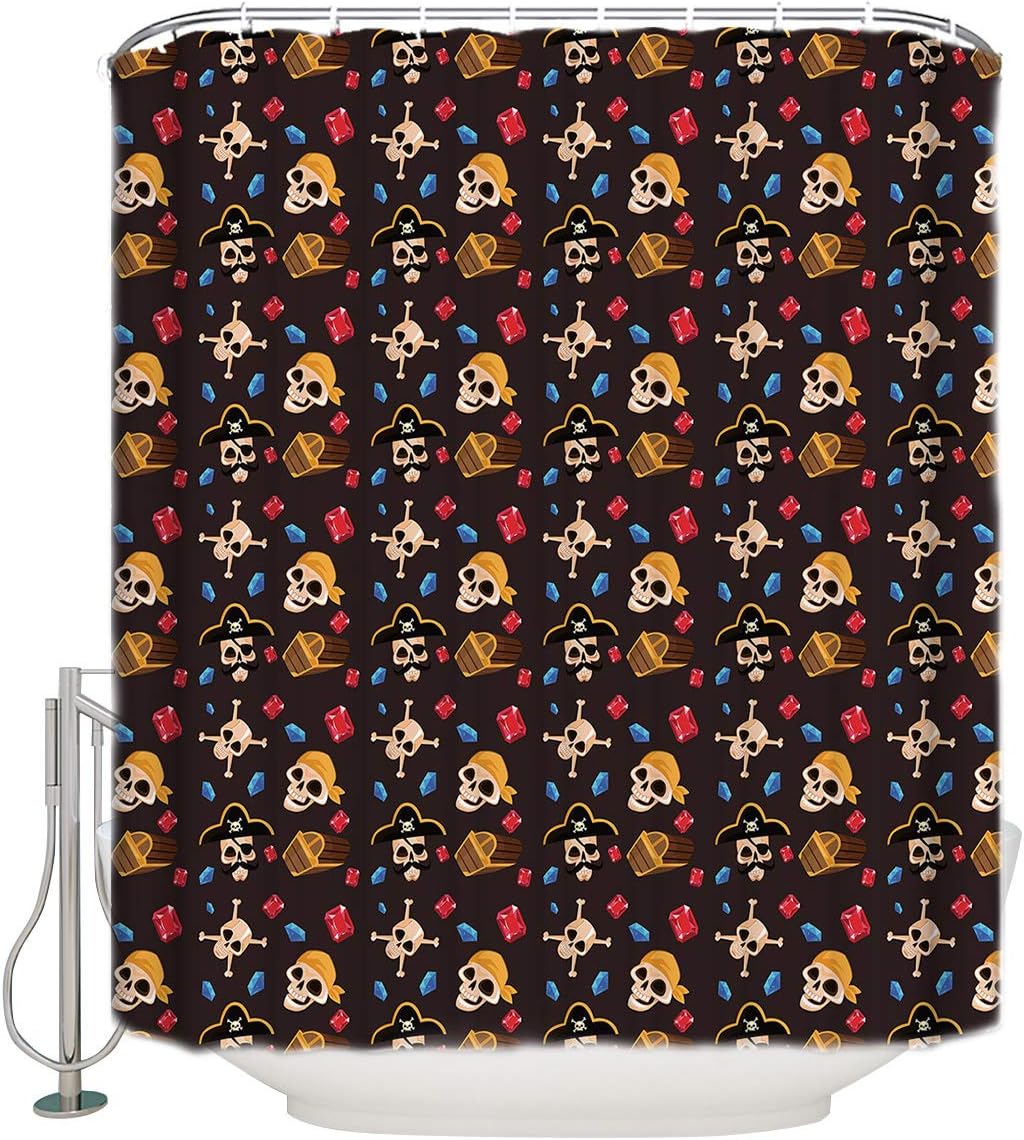 Pirate And Skull Shower Curtain Sea Rover Sailing Viking Dark Shower Curtain For Bathroom Curtains Waterproof Fabric Bath Curtain