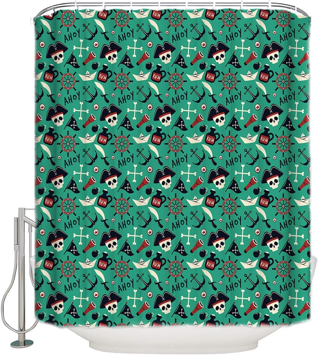 Pirate And Skull Sailing Viking Shower Curtain Fabric Bath Curtain In Long Size