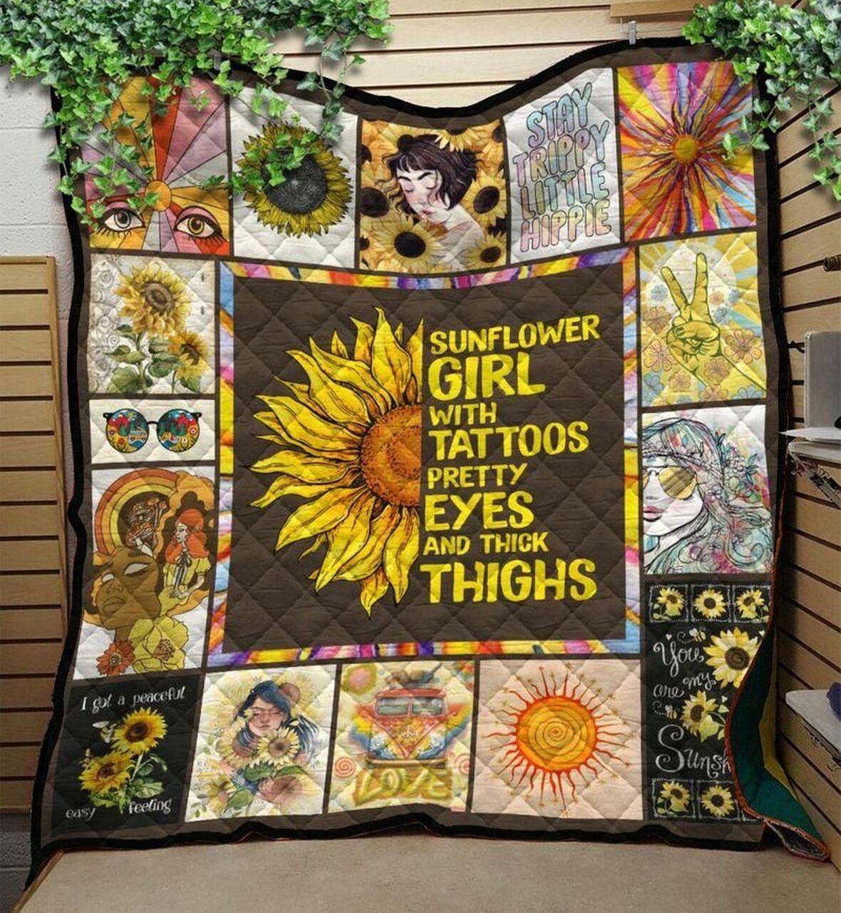 Sunflower Girl With Pretty Hipptyle Quilt Blanket Greattomized Blanket G For Birthday C Thgiving