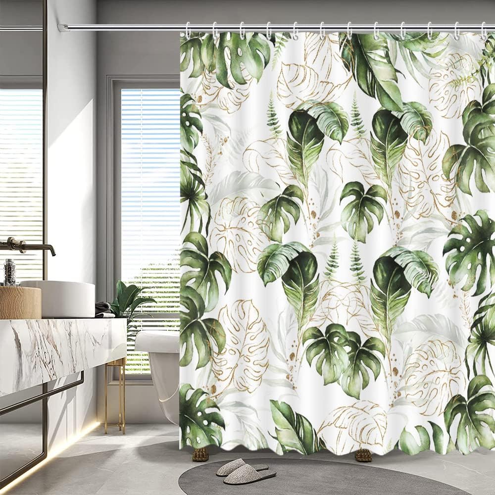 Boho Tropical Leaves Shower Curtain