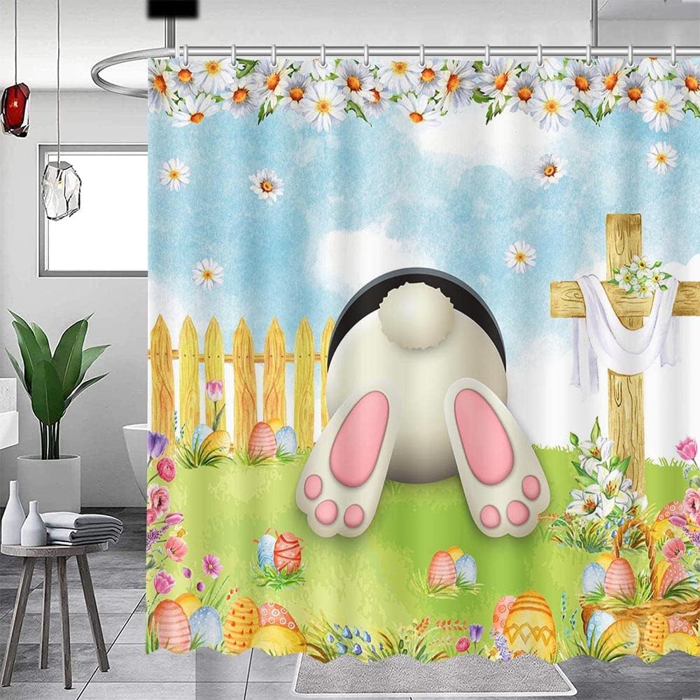 Easter Rabbit And Egg Scene Shower Curtain