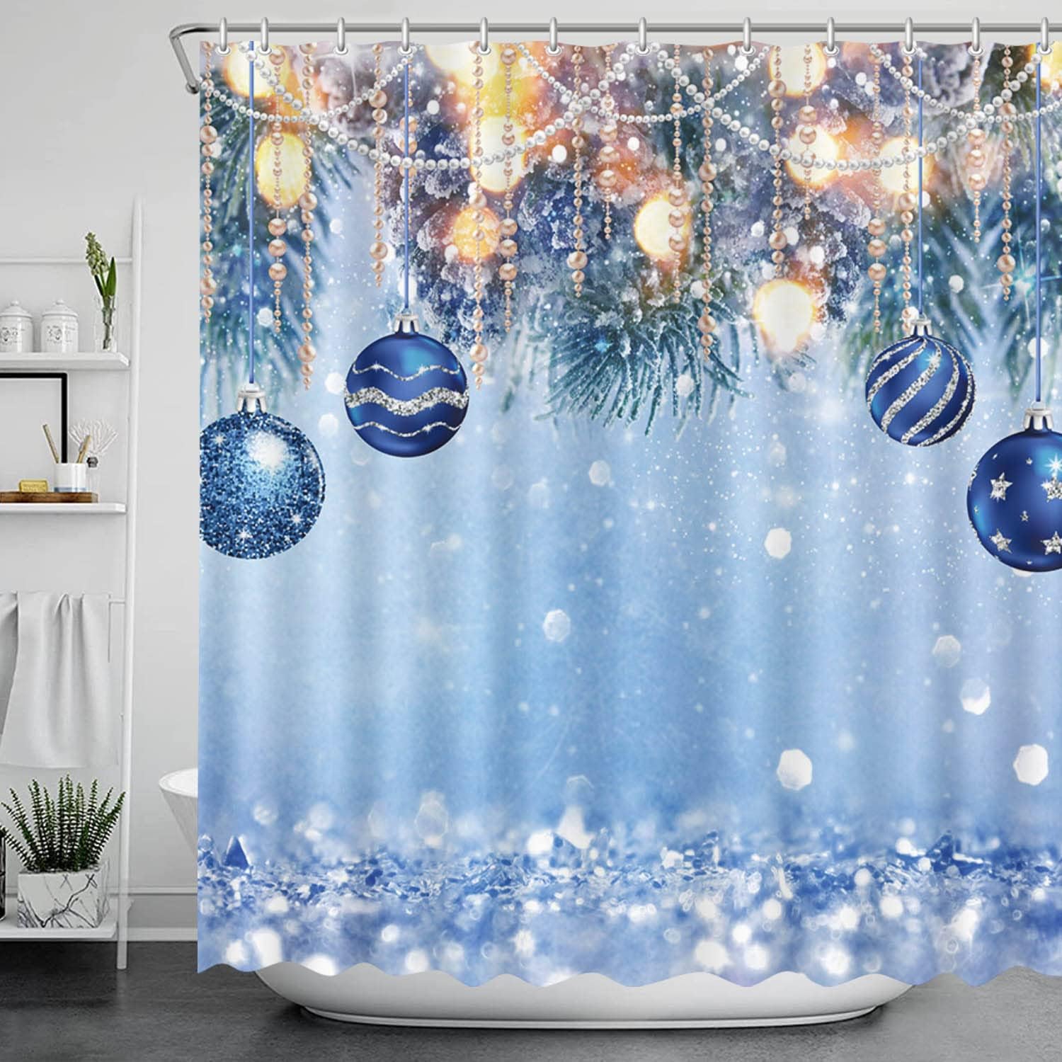 Christmas Blue Balls Shower Curtain