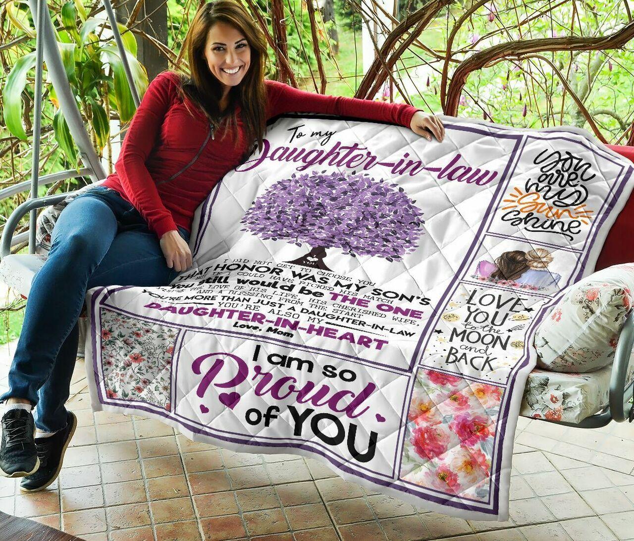 onalized Tree Family To My Daughter-In-Law Quilt Blanket From Mom Love You To The Moon And Back Greattomized Blanket G For Birthday C Thgiving
