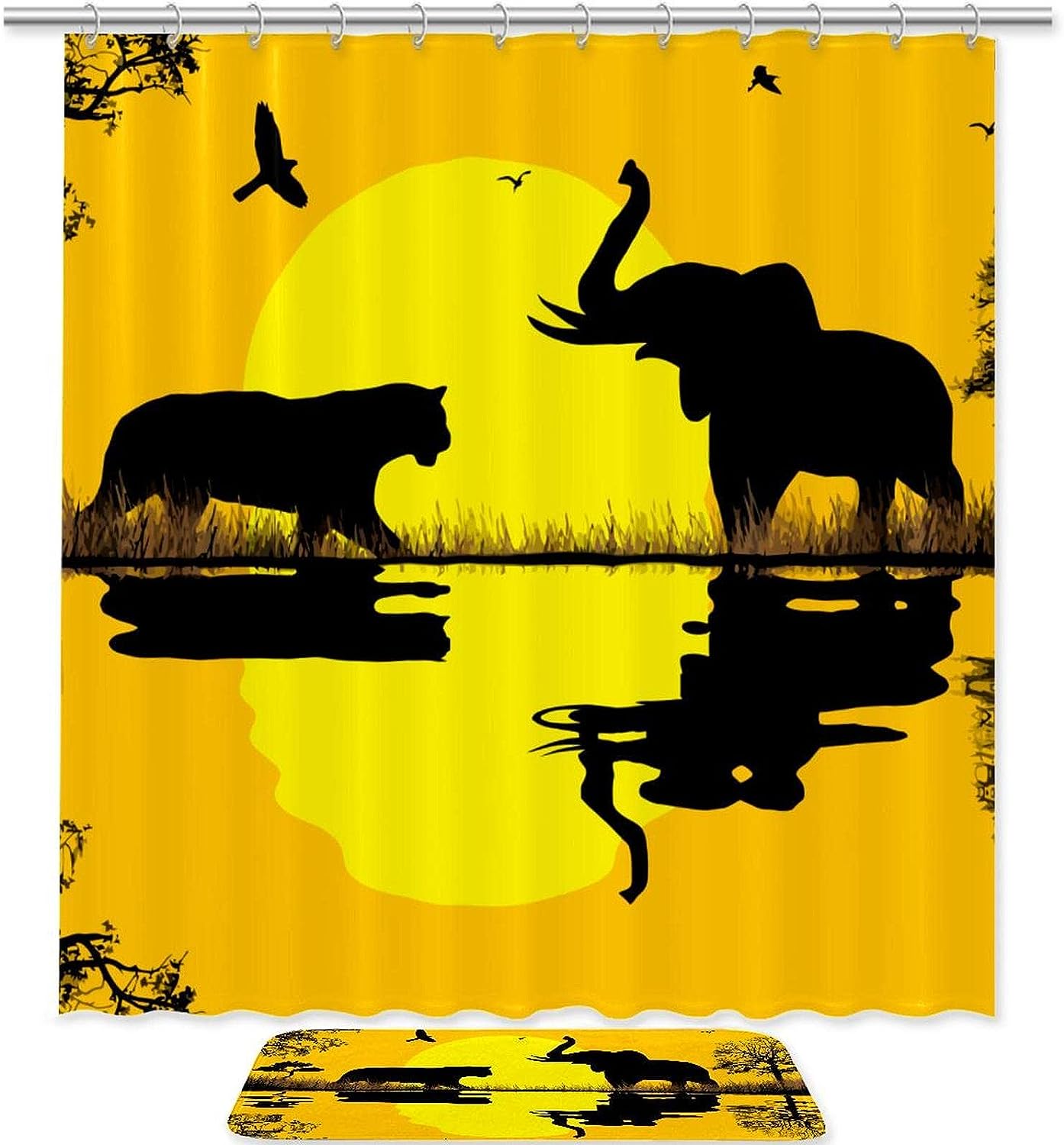 African Sunset Elephant And Wild Animal Shower Curtain