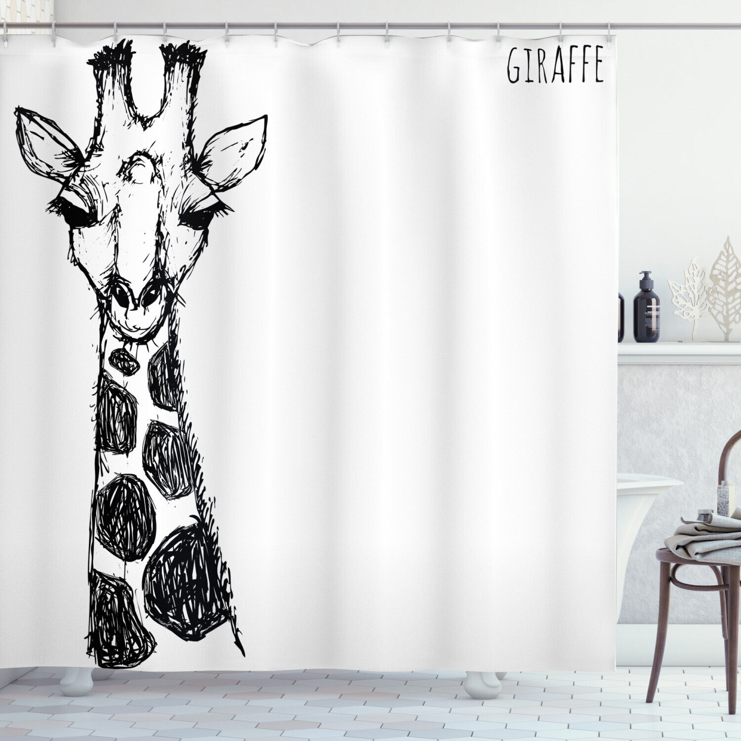 Giraffe African Shower Curtain With Exotic Print For Jungle Bathroom Decor