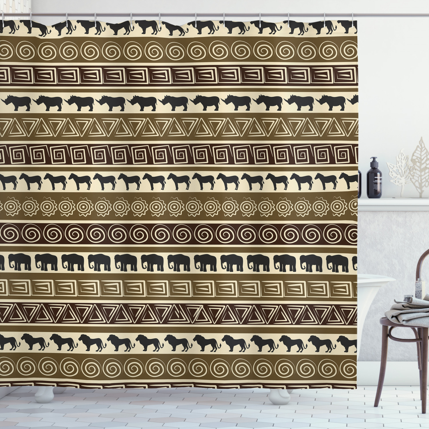 African Wildlife Geometric Pattern Shower Curtain