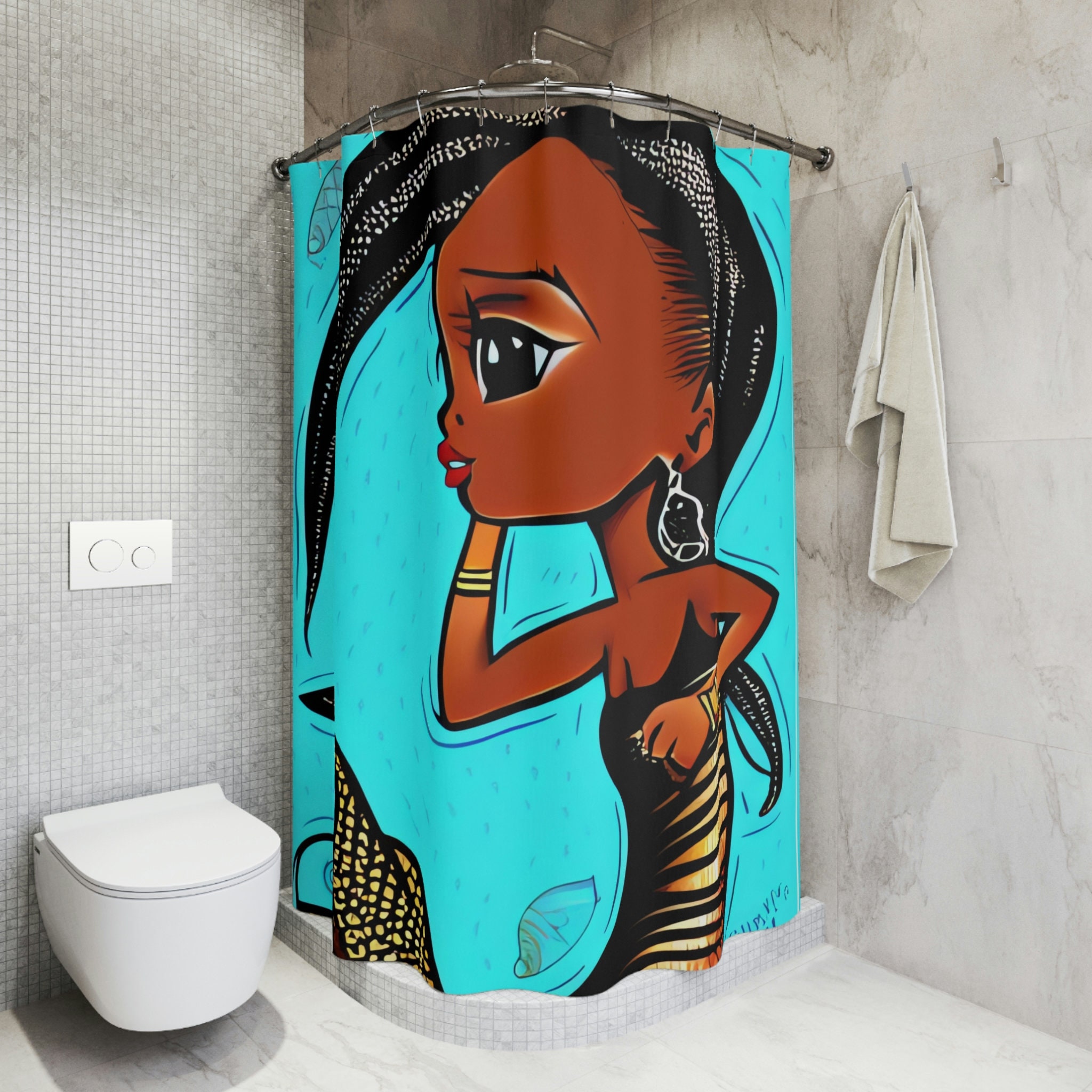African Mermaid Ocean Art Shower Curtain
